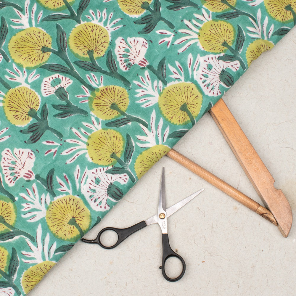 Floral Cotton Fabric by the Yard | Block Print Craft Fabric