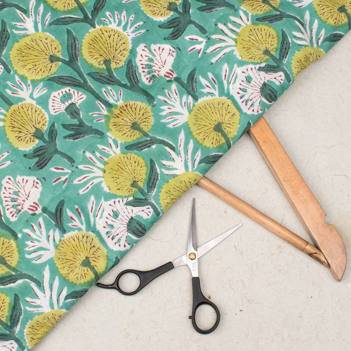 Floral Cotton Fabric by the Yard | Block Print Craft Fabric