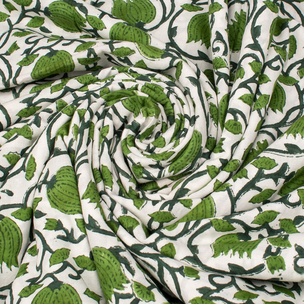Floral Cotton Fabric by the Yard | Block Print Craft Fabric