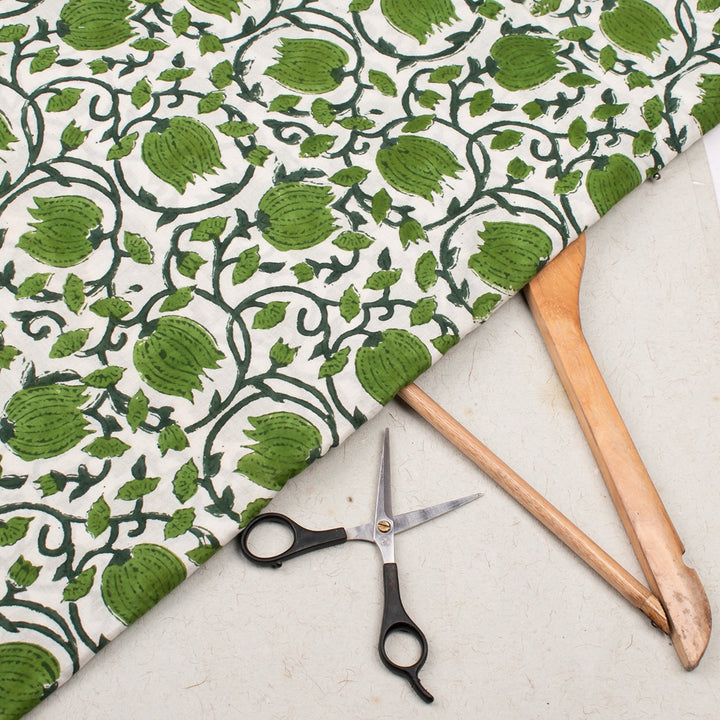 Floral Cotton Fabric by the Yard | Block Print Craft Fabric