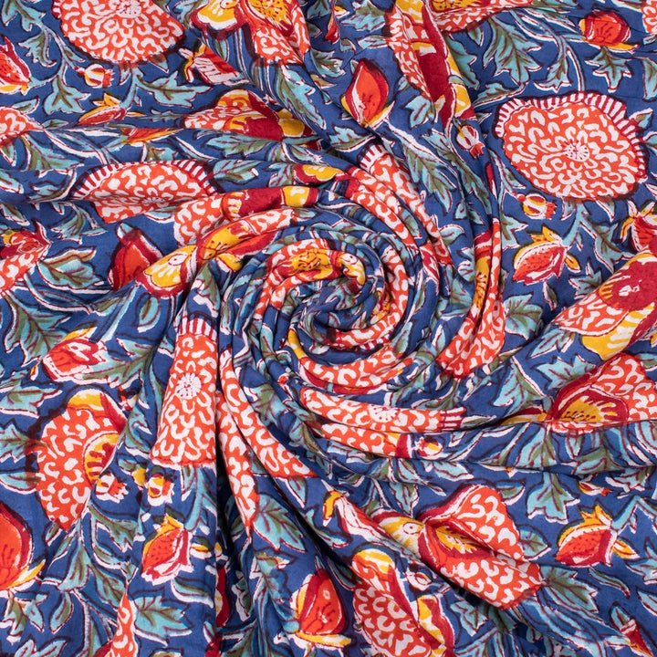 Floral Cotton Fabric by the Yard | Block Print Craft Fabric