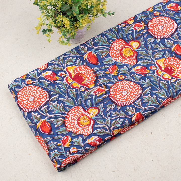 Floral Cotton Fabric by the Yard | Block Print Craft Fabric
