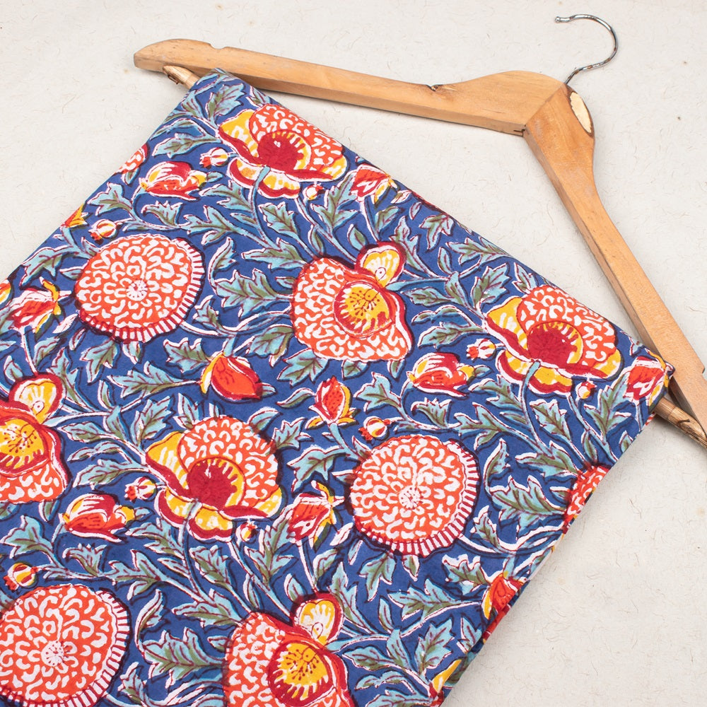 Floral Cotton Fabric by the Yard | Block Print Craft Fabric