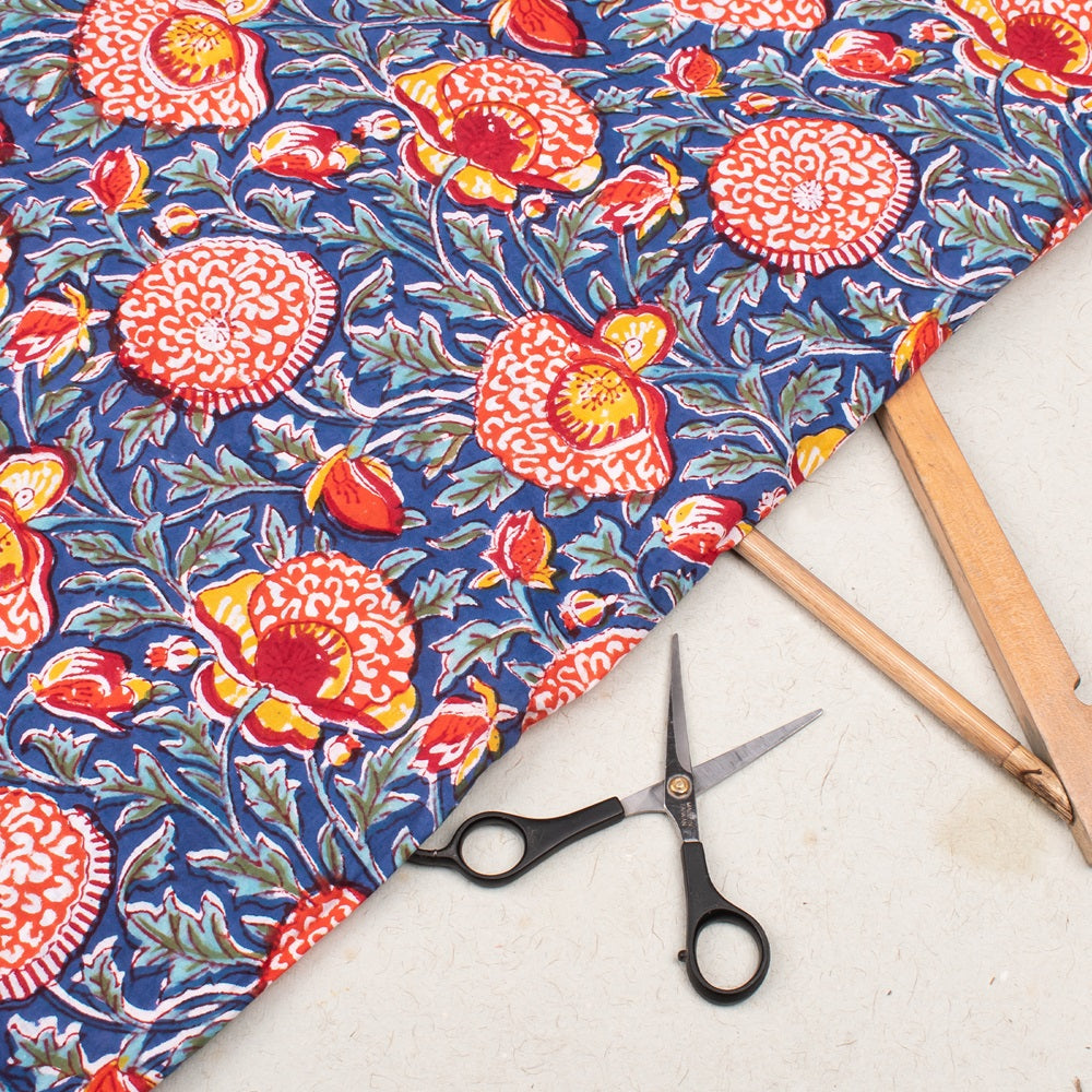 Floral Cotton Fabric by the Yard | Block Print Craft Fabric
