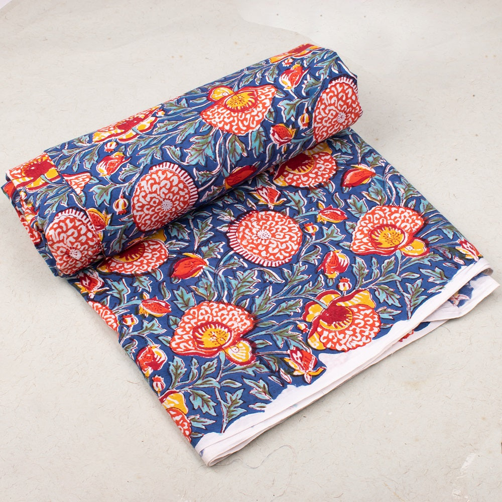 Floral Cotton Fabric by the Yard | Block Print Craft Fabric