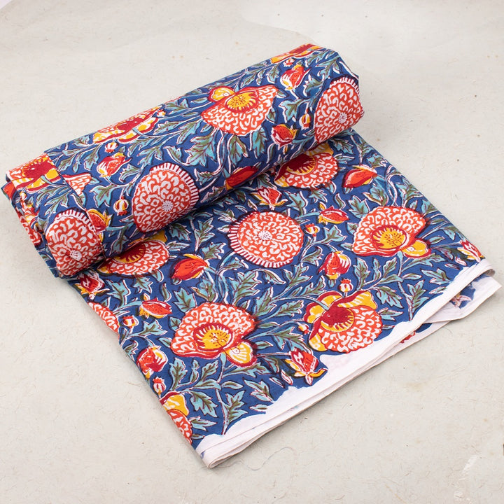 Floral Cotton Fabric by the Yard | Block Print Craft Fabric