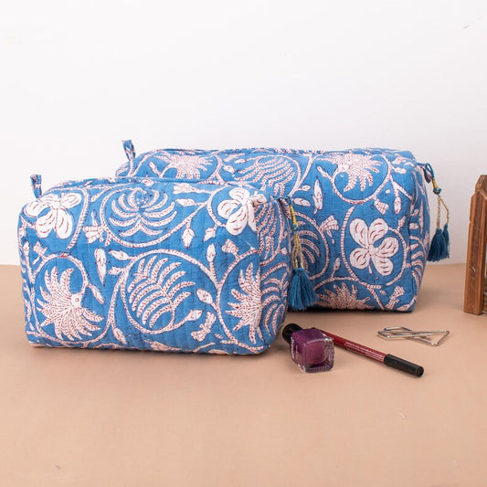 Assorted Makeup Bag, Hand Block Printed Toiletry Bag, Waterproof Wash Bag, Cosmetic Bag, Travel Bag With Pockets, Jumbo Wash Bag - Set of 3