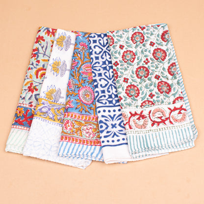 Set of 5 - Handmade Organic Cotton Bandana, Boho Paisley Block Printed Scarf, Lightweight Neck Or Hair Wrap, Unisex Sustainable Fashion Accessory