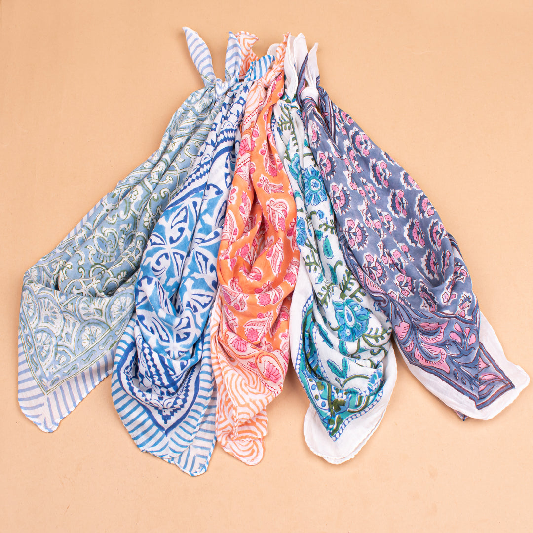 Set of 5 – Paisley Cotton Bandanas | Printed Head Scarf &amp; Hair Wrap