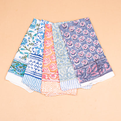 Set of 5 - Bohemian Block Printed Cotton Bandana, Lightweight Hair Or Neck Wrap, Paisley Scarf, Organic, Handmade Unisex Accessory, Eco-Friendly Gift