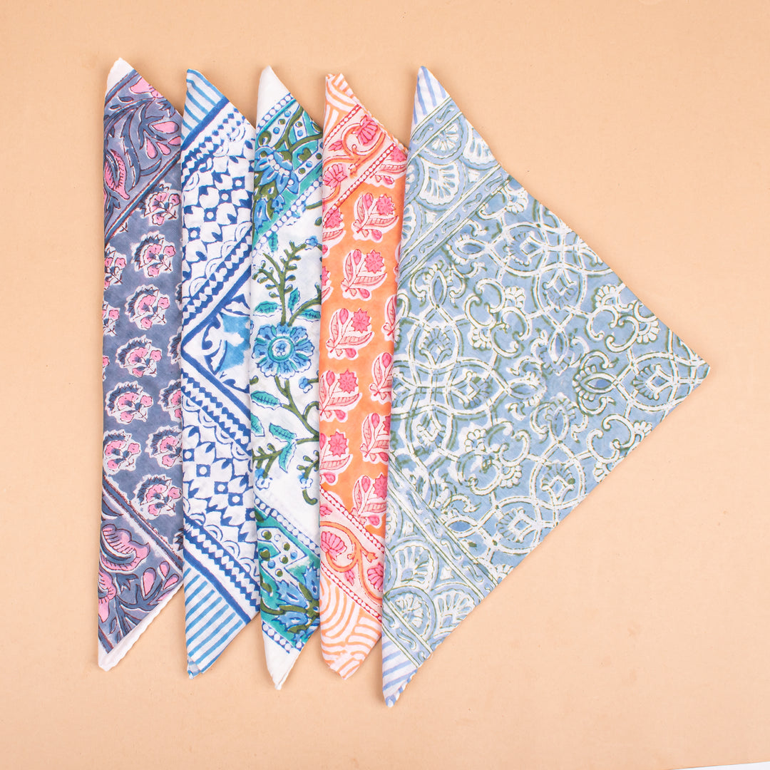 Set of 5 – Paisley Cotton Bandanas | Printed Head Scarf &amp; Hair Wrap