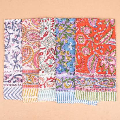 Set of 5 - Organic Lightweight Neck Or Hair Wrap, Handmade Block Print Cotton Bandana, Paisley Scarf, Boho Sustainable Accessory, Unisex Gift For All