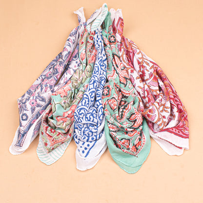 Set of 5 - Boho Paisley Cotton Bandana, Hand Block Printed Scarf, Organic Hair Or Neck Wrap, Lightweight Unisex Accessory, Sustainable Fashion Gift