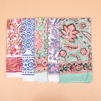 Set of 5 - Boho Paisley Cotton Bandana, Hand Block Printed Scarf, Organic Hair Or Neck Wrap, Lightweight Unisex Accessory, Sustainable Fashion Gift