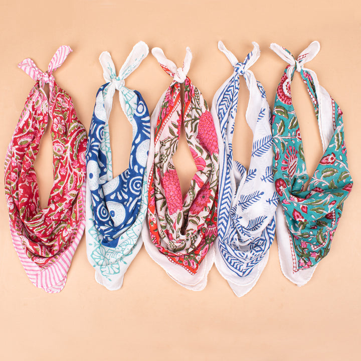 Set of 5 – Floral Cotton Bandanas | Head Scarf &amp; Hair Wrap