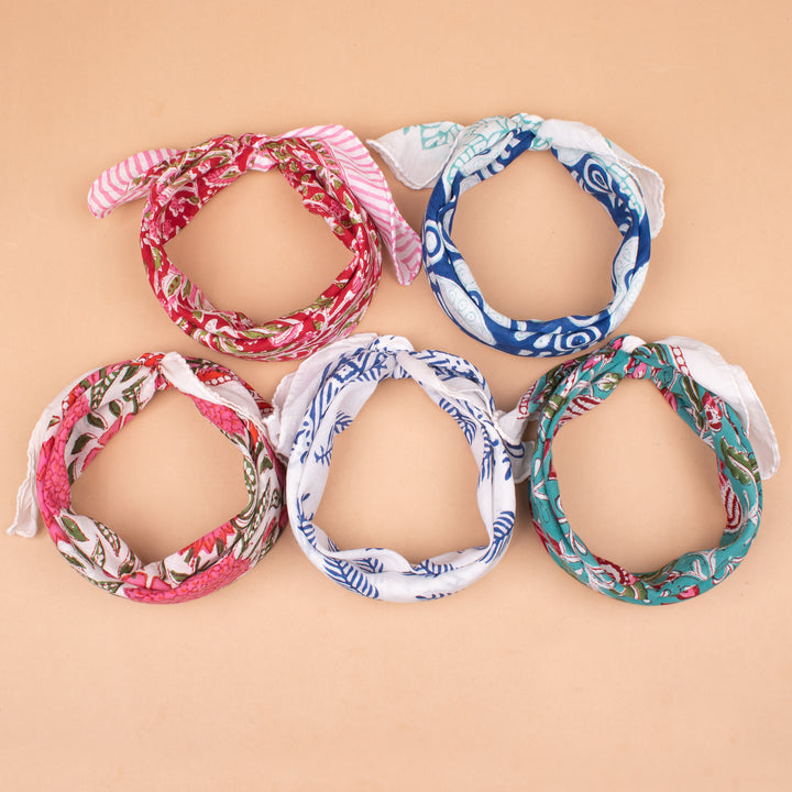 Set of 5 – Floral Cotton Bandanas | Head Scarf &amp; Hair Wrap