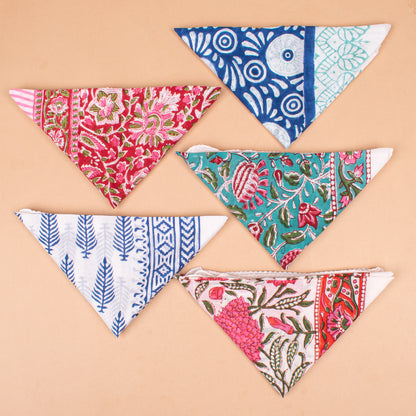 Set of 5 - Handmade Floral Cotton Bandana, Block Printed Paisley Scarf, Organic Lightweight Hair Or Neck Wrap, Bohemian Unisex Accessory, Eco Gift