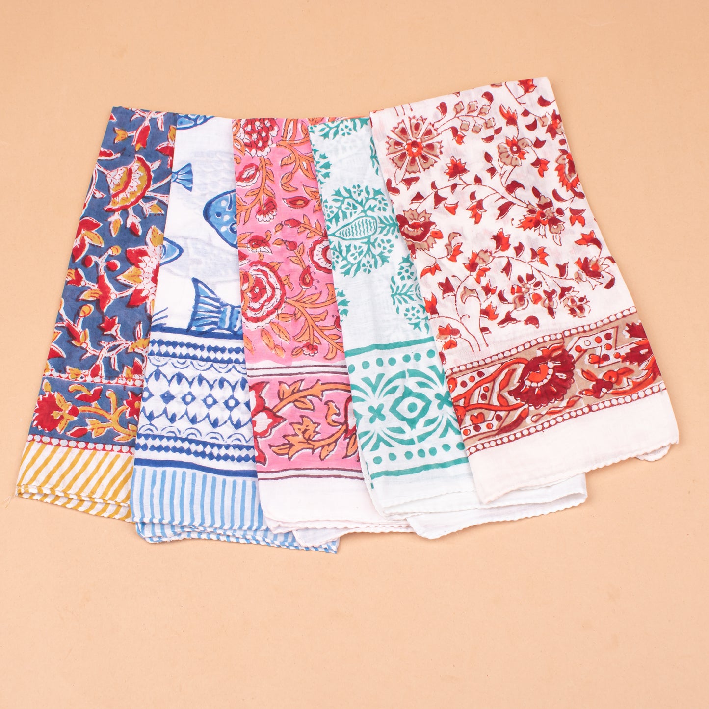 Set of 5 - Hand Block Printed Organic Cotton Bandana, Boho Paisley Scarf, Perfect For Hair, Neck Or Face, Sustainable Unisex Fashion Accessory