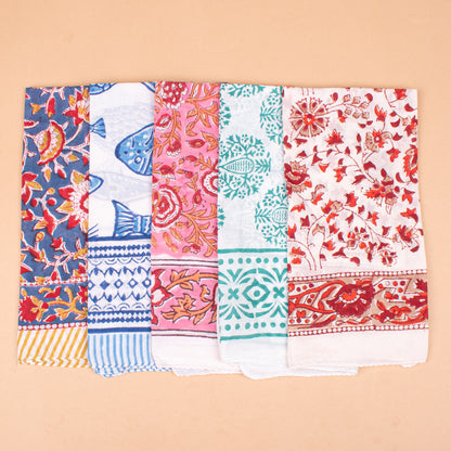Set of 5 - Hand Block Printed Organic Cotton Bandana, Boho Paisley Scarf, Perfect For Hair, Neck Or Face, Sustainable Unisex Fashion Accessory