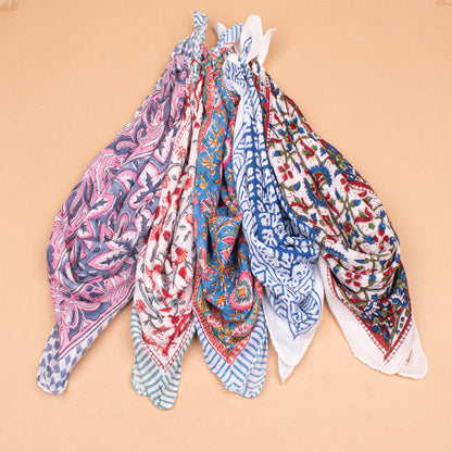 Set of 5 - Handmade Block Print Cotton Bandana, Boho Paisley Design Scarf, Organic Lightweight Neck Or Hair Wrap, Sustainable Unisex Fashion Gift