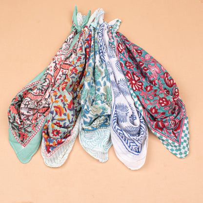 Set of 5 - Organic Cotton Block Printed Bandana, Paisley Boho Scarf, Handmade Lightweight Hair Or Neck Wrap, Unisex Fashion Accessory, Eco Gift