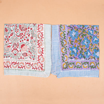 Set of 10 - Lightweight Organic Bandana, Boho Floral Print Scarf, Paisley Bohemian Neck Or Hair Wrap, Block Printed Sustainable Fashion Gift