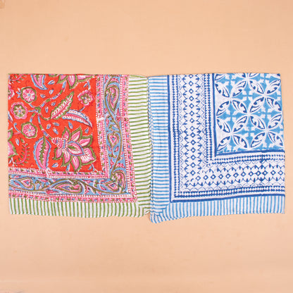 Set of 10 - Lightweight Organic Bandana, Boho Floral Print Scarf, Paisley Bohemian Neck Or Hair Wrap, Block Printed Sustainable Fashion Gift