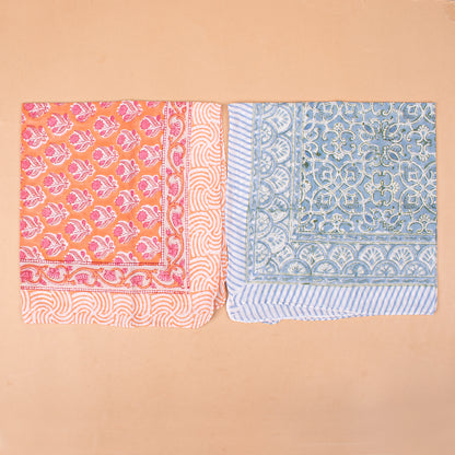 Set of 10 - Lightweight Organic Bandana, Boho Floral Print Scarf, Paisley Bohemian Neck Or Hair Wrap, Block Printed Sustainable Fashion Gift