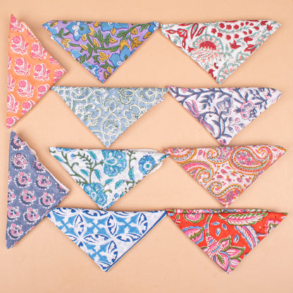 Set of 10 - Lightweight Organic Bandana, Boho Floral Print Scarf, Paisley Bohemian Neck Or Hair Wrap, Block Printed Sustainable Fashion Gift