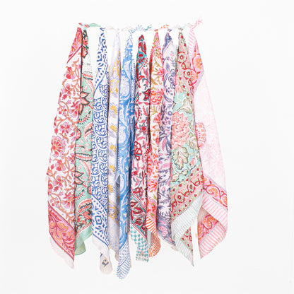 Set of 10 - Block Printed Cotton Bandana, Handmade Organic Paisley Scarf, Eco-Friendly Hair Or Neck Wrap, Bohemian Unisex Accessory, Eco-Friendly