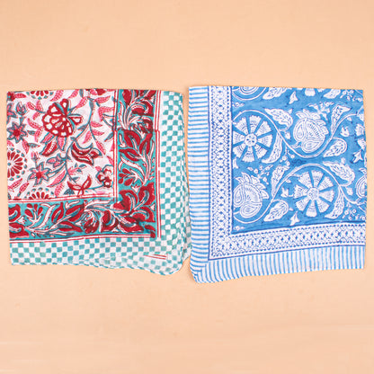 Set of 10 - Block Printed Cotton Bandana, Handmade Organic Paisley Scarf, Eco-Friendly Hair Or Neck Wrap, Bohemian Unisex Accessory, Eco-Friendly