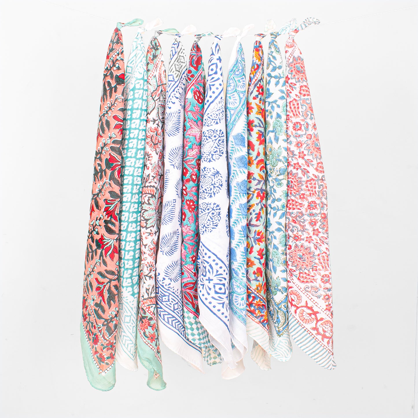 Set of 10 - Boho Block Print Cotton Bandana, Handmade Paisley Scarf, Natural Organic Cotton Bandana, Sustainable Unisex Fashion Accessory To All