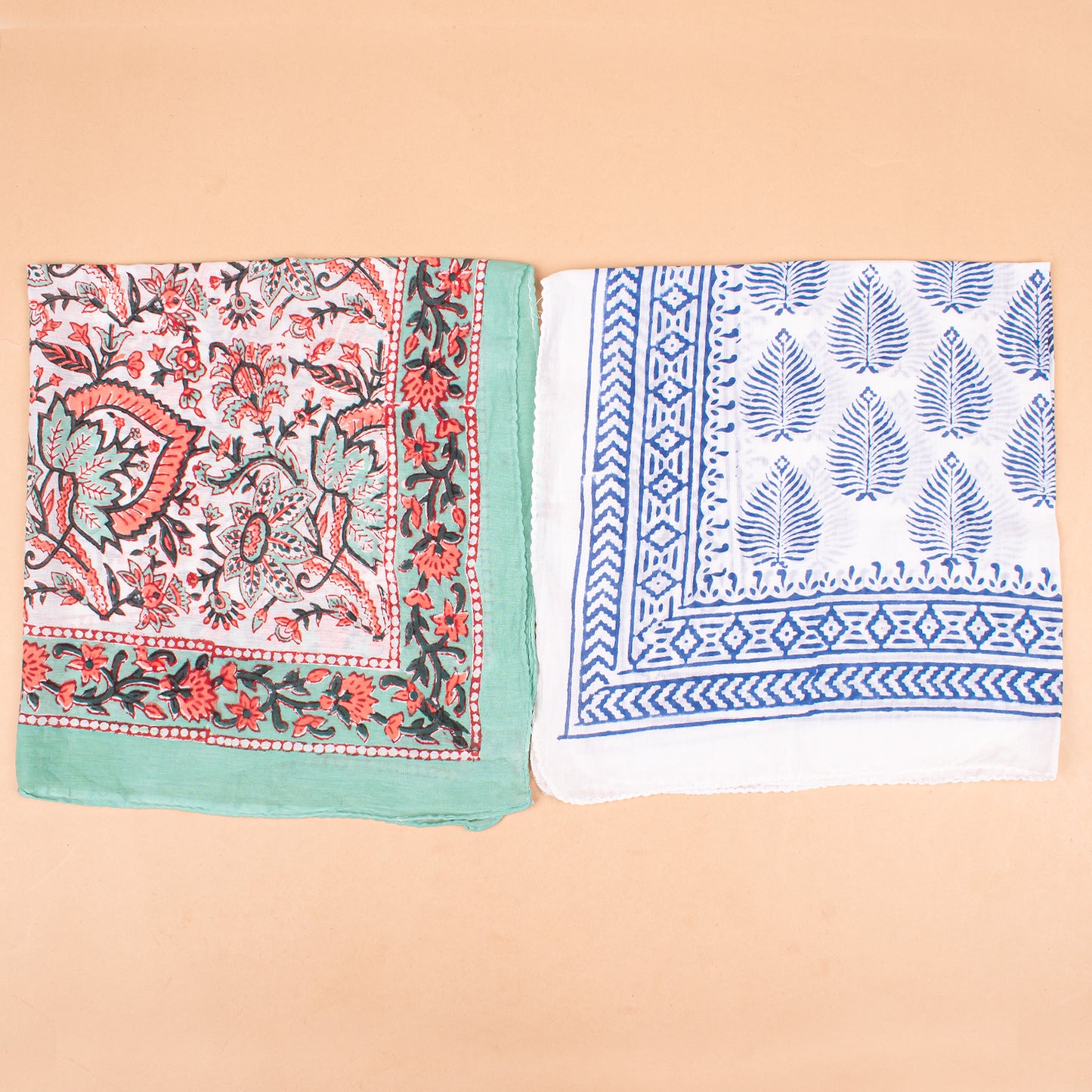 Set of 10 - Boho Block Print Cotton Bandana, Handmade Paisley Scarf, Natural Organic Cotton Bandana, Sustainable Unisex Fashion Accessory To All