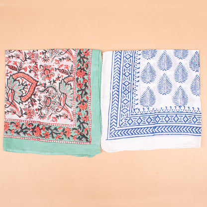 Set of 10 - Boho Block Print Cotton Bandana, Handmade Paisley Scarf, Natural Organic Cotton Bandana, Sustainable Unisex Fashion Accessory To All