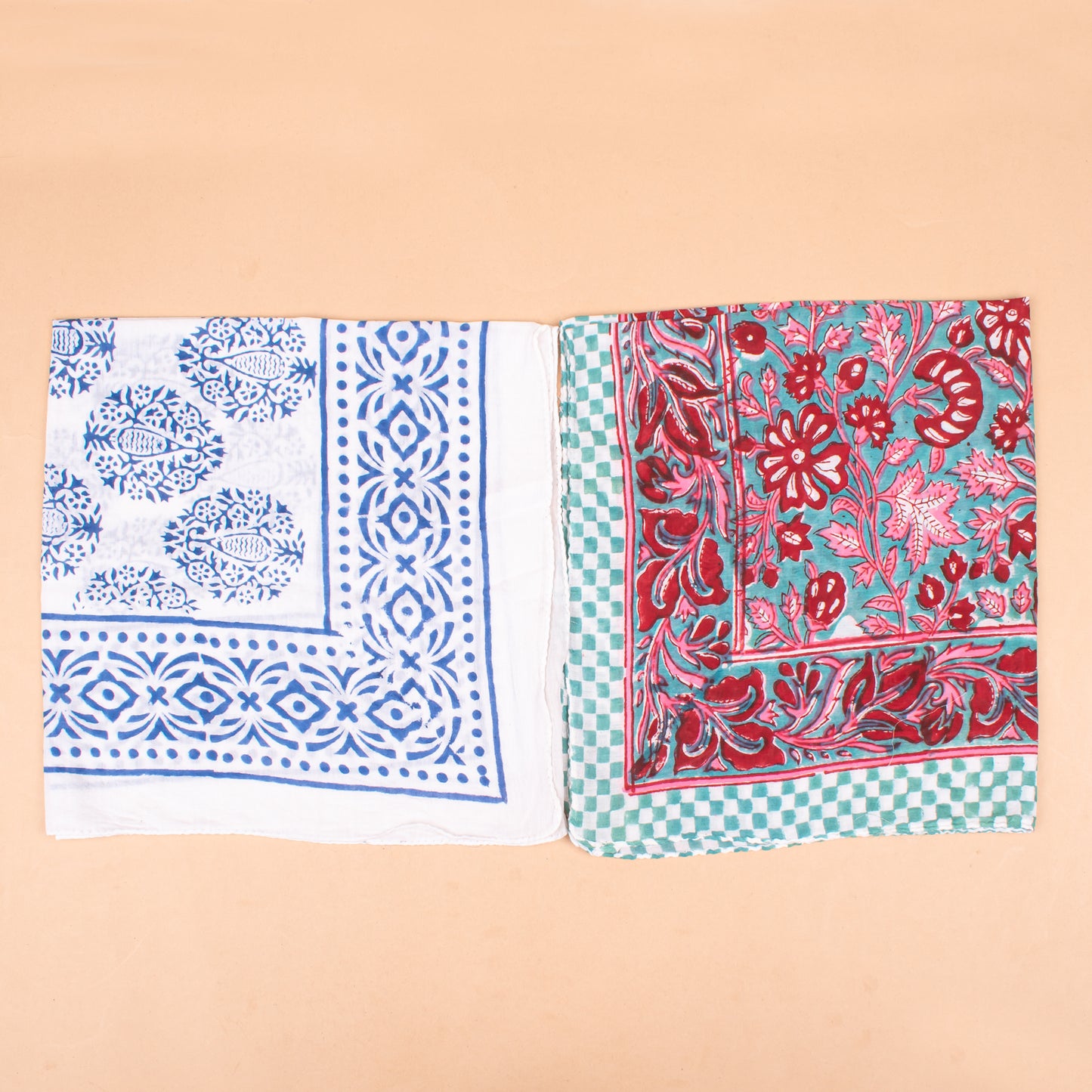 Set of 10 - Boho Block Print Cotton Bandana, Handmade Paisley Scarf, Natural Organic Cotton Bandana, Sustainable Unisex Fashion Accessory To All