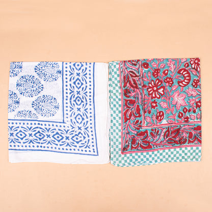 Set of 10 - Boho Block Print Cotton Bandana, Handmade Paisley Scarf, Natural Organic Cotton Bandana, Sustainable Unisex Fashion Accessory To All