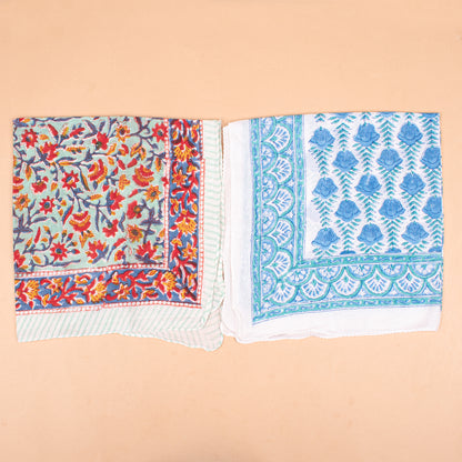 Set of 10 - Boho Block Print Cotton Bandana, Handmade Paisley Scarf, Natural Organic Cotton Bandana, Sustainable Unisex Fashion Accessory To All