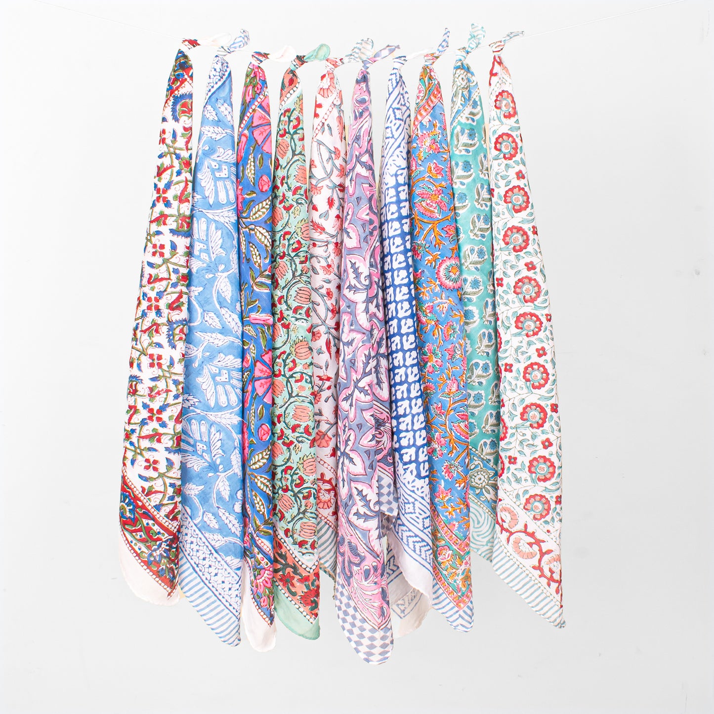 Set of 10 - Handcrafted Organic Cotton Bandana, Block Printed Paisley Scarf, Reusable Hair Or Neck Wrap, Bohemian Unisex Accessory, Gift For All