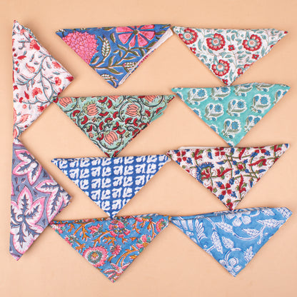 Set of 10 - Handcrafted Organic Cotton Bandana, Block Printed Paisley Scarf, Reusable Hair Or Neck Wrap, Bohemian Unisex Accessory, Gift For All