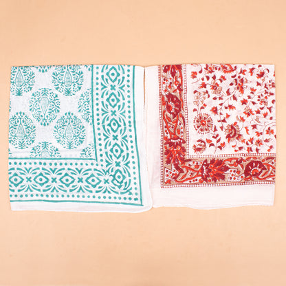 Set of 10 - Vibrant Handmade Cotton Bandana, Paisley Block Printed Scarf, Organic Block Print Neck Or Hair Wrap, Unisex Sustainable Fashion Gift