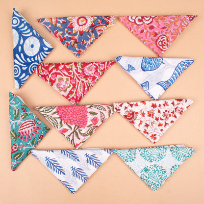 Set of 10 - Vibrant Handmade Cotton Bandana, Paisley Block Printed Scarf, Organic Block Print Neck Or Hair Wrap, Unisex Sustainable Fashion Gift