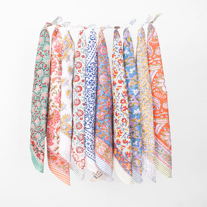Set of 10 - Handmade Organic Cotton Bandana, Artistic Block Print Scarf, Lightweight Hair Or Neck Wrap, Bohemian Unisex Accessory, Eco-Conscious Fashion Gift