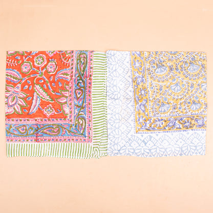 Set of 10 - Handmade Organic Cotton Bandana, Artistic Block Print Scarf, Lightweight Hair Or Neck Wrap, Bohemian Unisex Accessory, Eco-Conscious Fashion Gift
