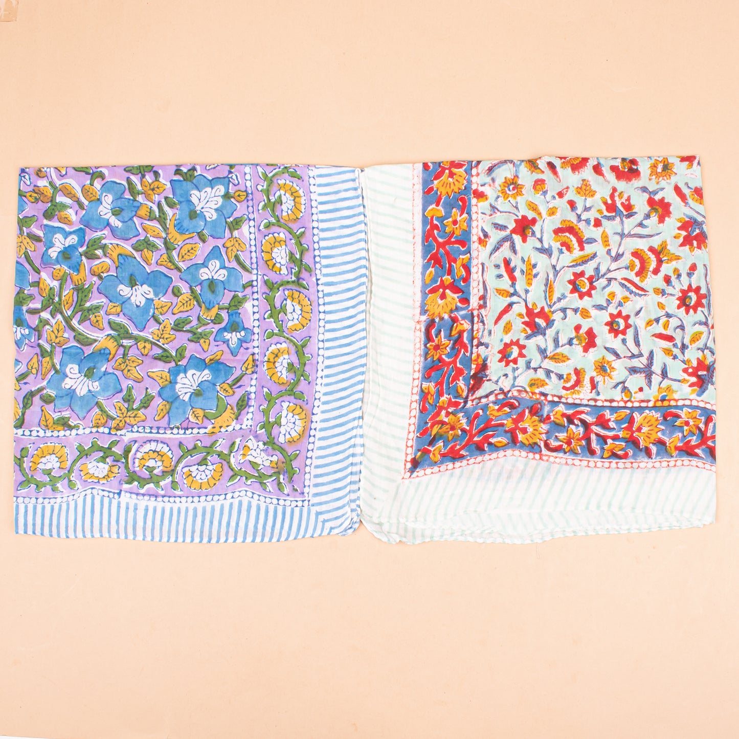 Set of 10 - Handmade Organic Cotton Bandana, Artistic Block Print Scarf, Lightweight Hair Or Neck Wrap, Bohemian Unisex Accessory, Eco-Conscious Fashion Gift