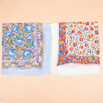 Set of 10 - Handmade Organic Cotton Bandana, Artistic Block Print Scarf, Lightweight Hair Or Neck Wrap, Bohemian Unisex Accessory, Eco-Conscious Fashion Gift