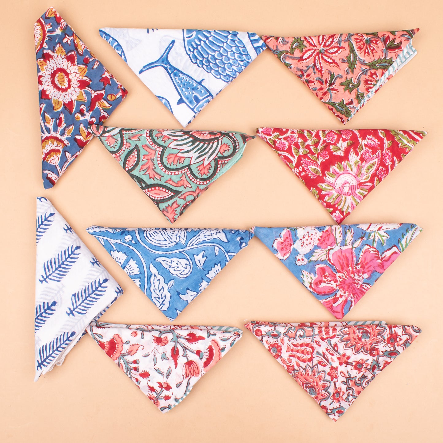Set of 10 - Boho Paisley Cotton Bandana, Hand Block Printed Scarf, Versatile Neck Or Hair Wrap, Sustainable Accessory, Thoughtful Gift In Vibrant Colors