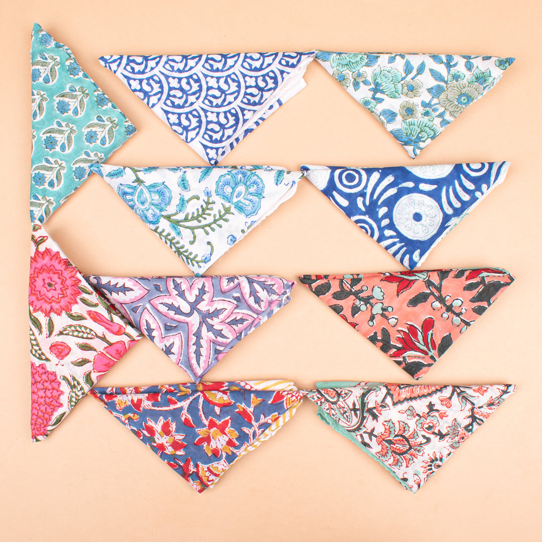 Set of 10 – Boho Cotton Bandanas | Printed Head Scarf &amp; Hair Wrap