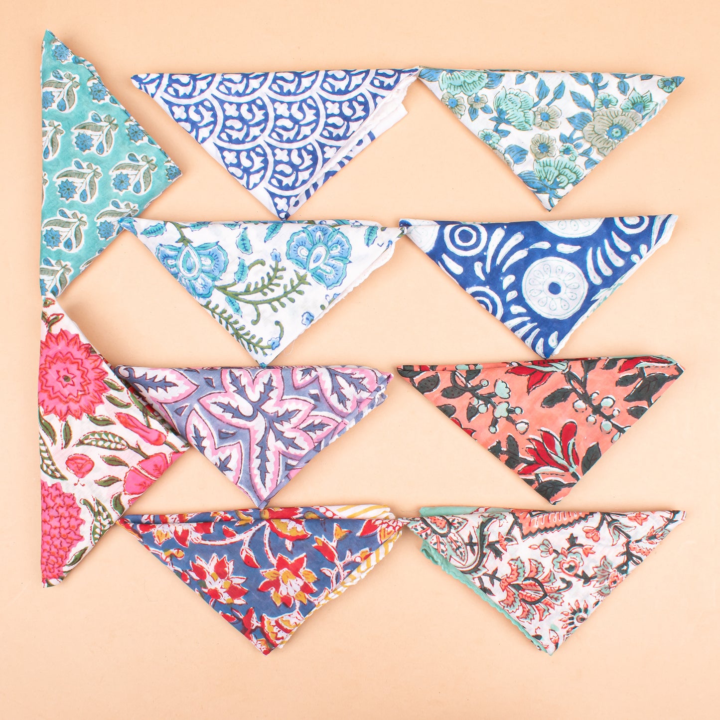 Set of 10 - Handcrafted Cotton Bandana, Traditional Block Printed Boho Scarf, Lightweight Organic Hair Or Neck Wrap, Unisex Fashion Gift, Eco-Friendly Accessory