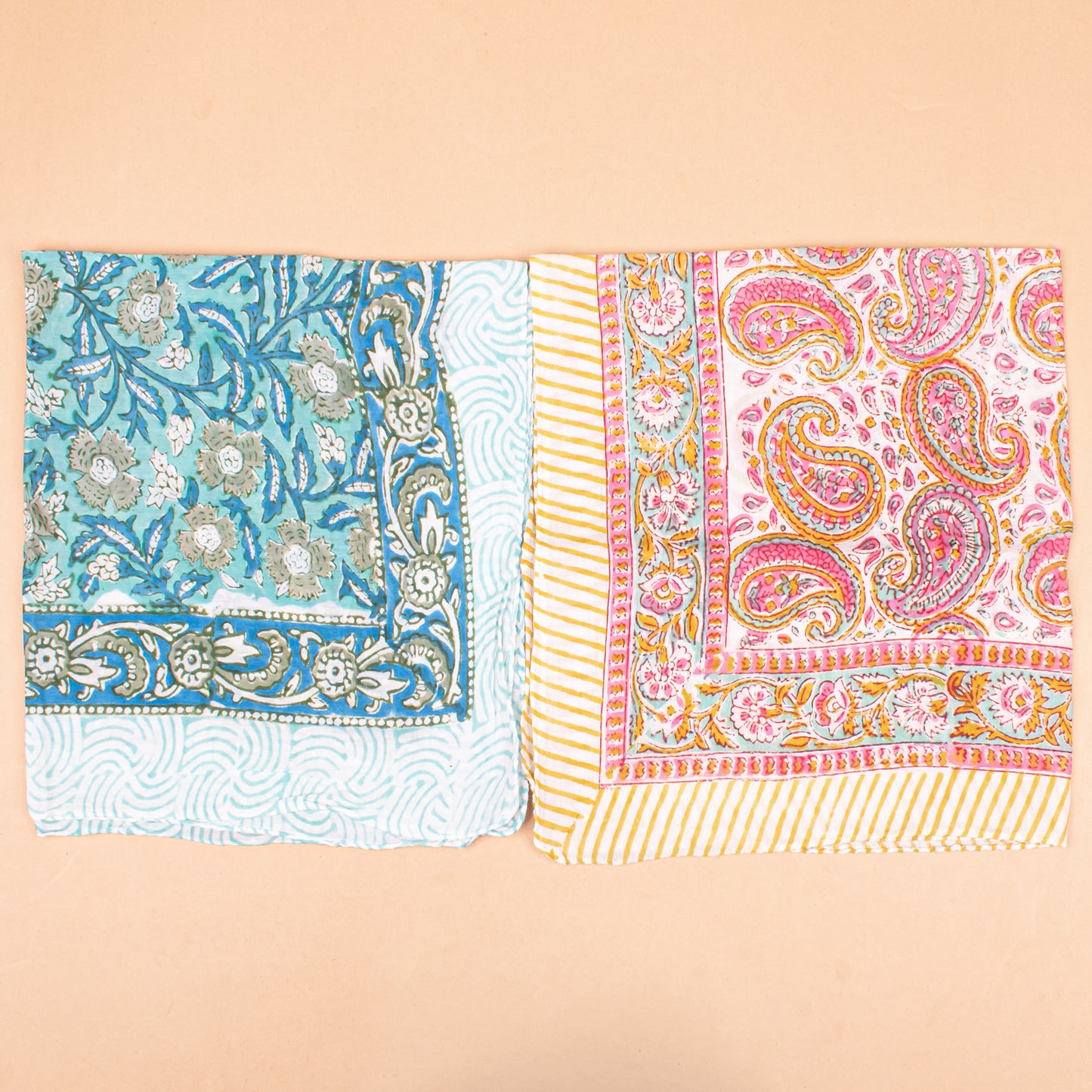 Set of 10 - Floral Paisley Cotton Bandana, Organic Block Print Scarf, Handmade Lightweight Hair Or Neck Wrap, Bohemian Unisex Style, Fashion Gift For All