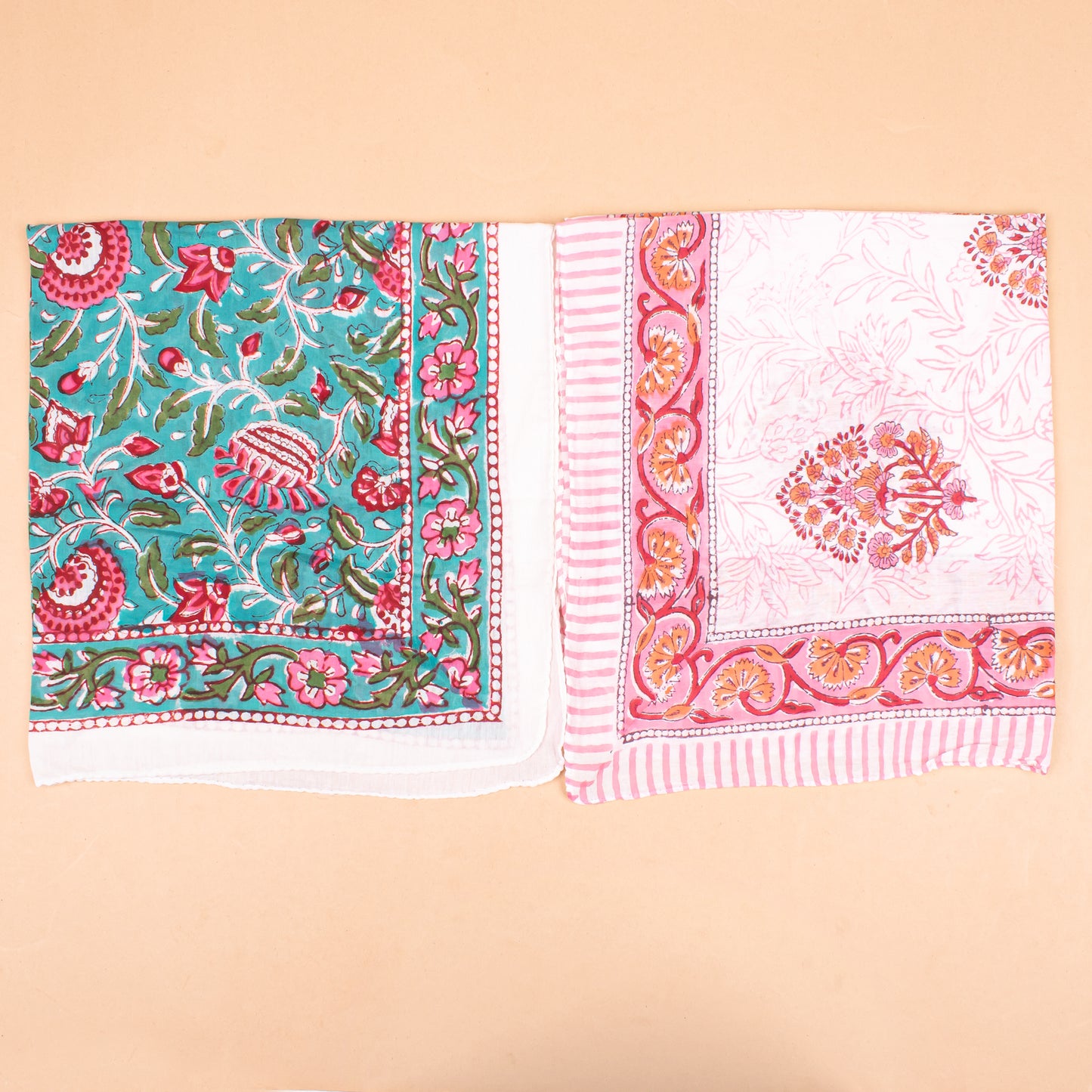 Set of 10 - Floral Paisley Cotton Bandana, Organic Block Print Scarf, Handmade Lightweight Hair Or Neck Wrap, Bohemian Unisex Style, Fashion Gift For All